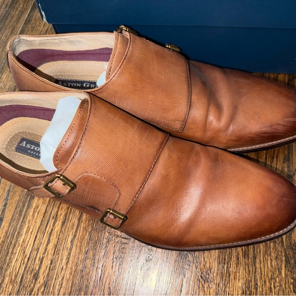 Aston Grey Collection Cognac Leather Double Monk Oxford Dress Shoe Sz 12 - Picture 9 of 9